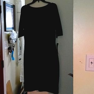 Sheath sweater dress with yoke accent